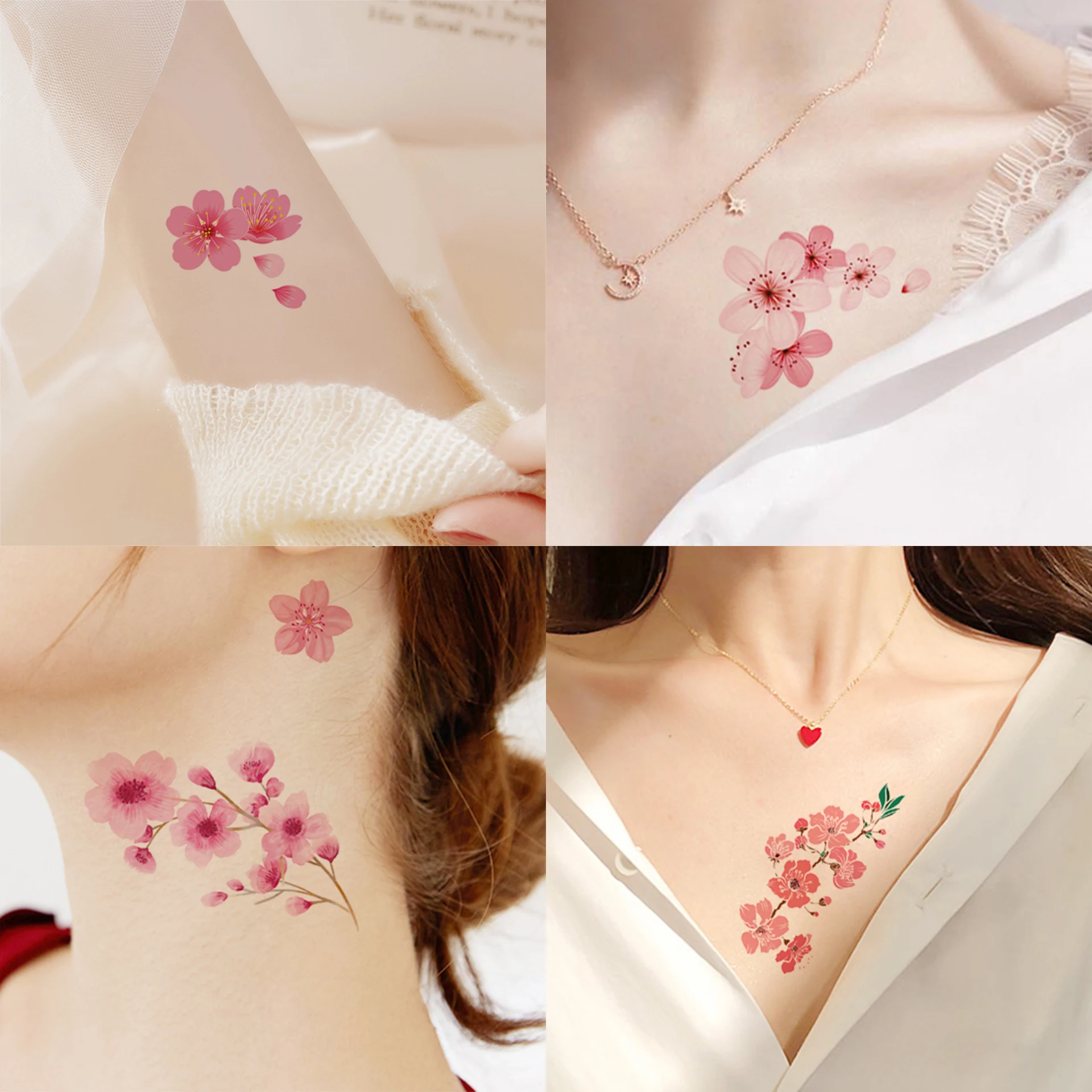 30Pcs cherry blossom petal temporary tattoo stickers for women, wrist finger small size pattern waterproof fake tattoo