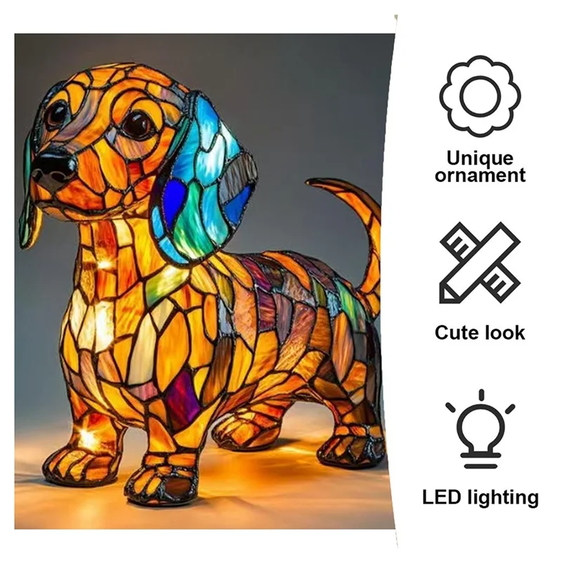 CQMF-Chihuahua Lamps-Dog Series Art LED Night Light, Retro Design Stained Resin Tabletop Pet Lamp