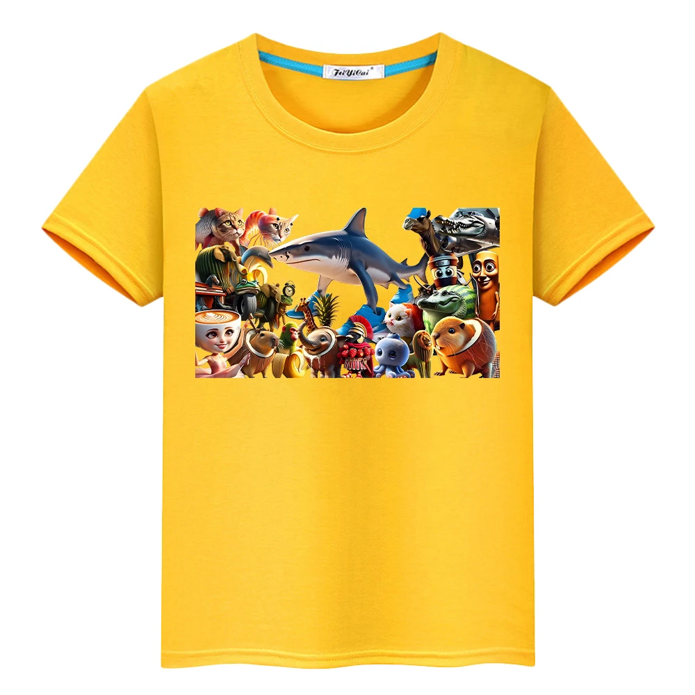 Kawaii 100% القطن الكرتون قصيرة الأكمام أنيمي القمم الإيطالية الدماغ مجموعة طباعة تي شيرت للأطفال الصبي 10 سنة لطيف تيز فتاة الملابس y2k #2