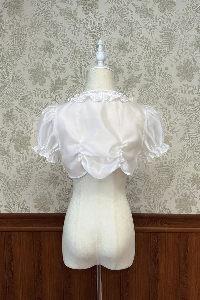 2025 Lolita Women Summer Crop Blouse  Y2k  Sweet Bandage JK Blusas Capes Cosplay Harajuku Ruffled Puff Sleeve Shirt Kawaii Mujer