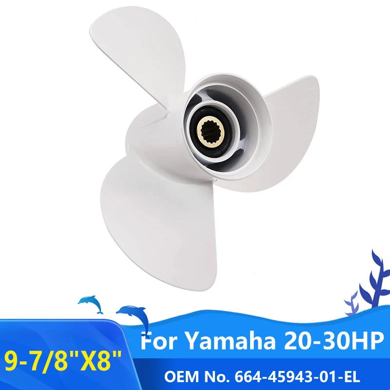 Boat Propeller 9-7/8x8 Fit for Yamaha Outboard 25HP-30HP, 3 Blades Aluminum Prop, 10 Tooth Spine RH OEM NO: 664-45943-01-EL