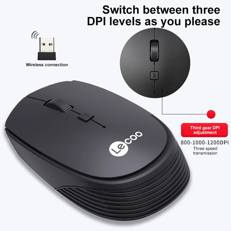 Lecoo WS202 Wireless Business Mouse Three-levels Adjustable DPI up to 1200 Lightweight Design Intelligent Sleep Ergonomics