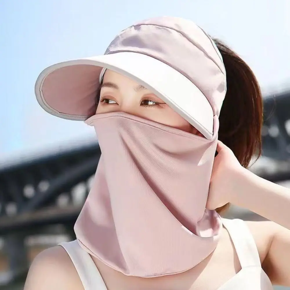 Summer Sunscreen Women Face Cover Hat Outdoor Worker Neck Protection Sunshade Visors Cycling Veil Anti-UV Empty Top Cap