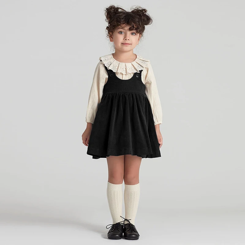 

Autumn Winter Girls Retro Corduroy Dress New Baby Kids Sleeveless Adjustable Straps Buttons Loose Sweet Princess Dresses