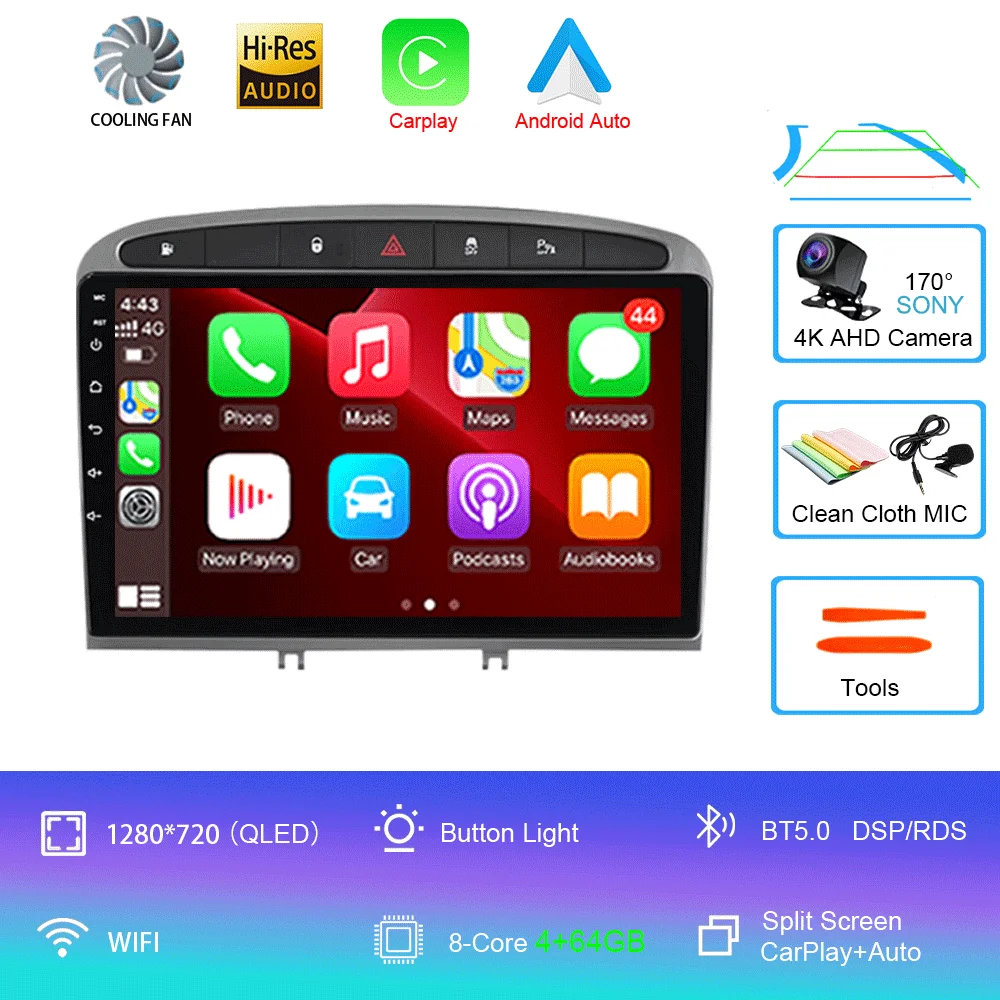 Android 16 autoradio voor Peugeot RCZ 308 SW 2007-2015 408 2012-2020 2DIN multimediasysteem navigatie GPS Carplay Auto head unit WIFI - afbeelding 1