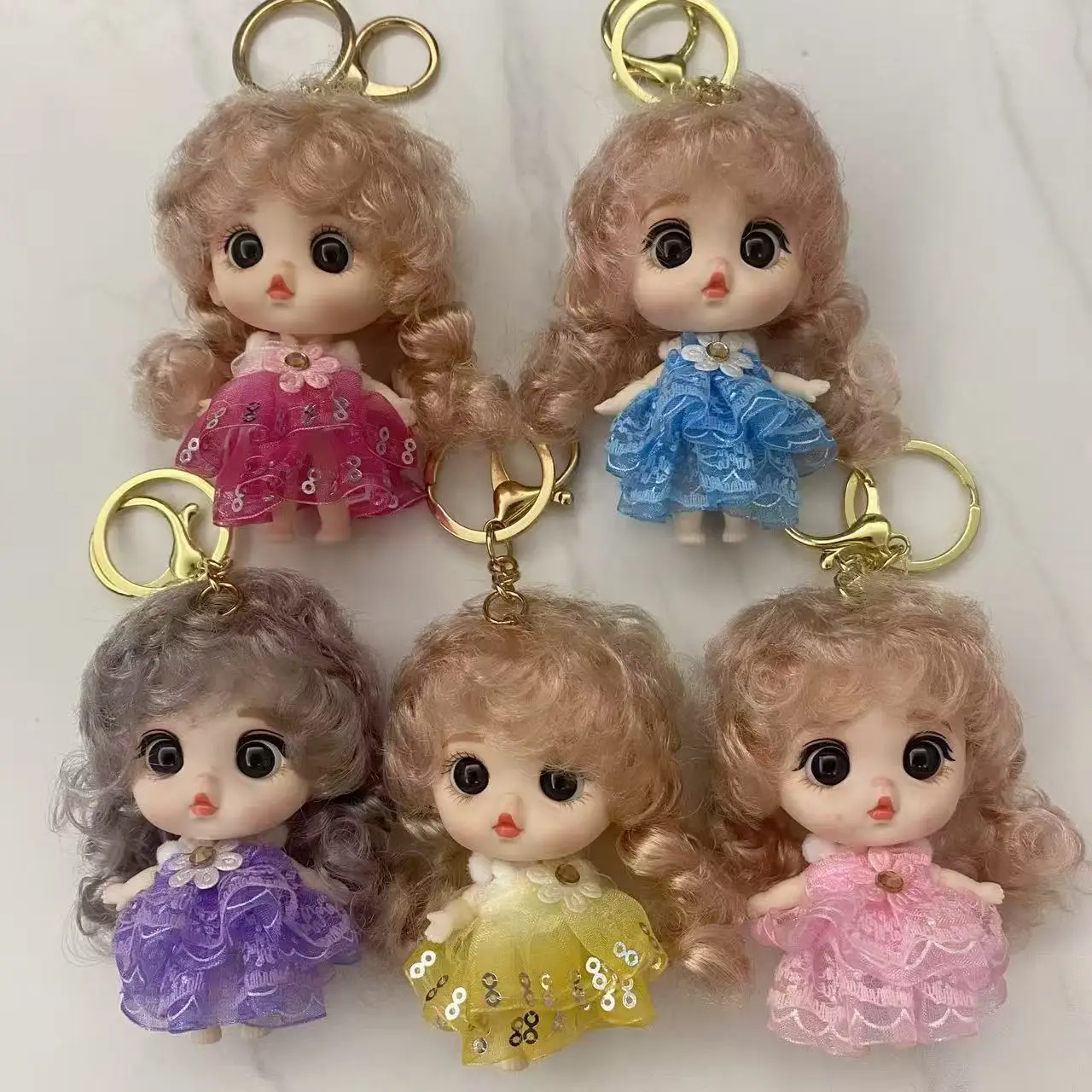 9cm Sweet Cute Doll Keychain Pendant Big Eyes Curly Hair Joints Moveable Dolls Girls Toys Bag Charms Accessories Children's Toys