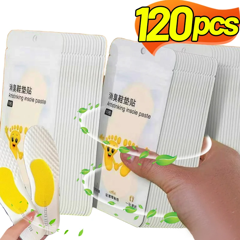 12/120Pcs Foot Deodorant Sticker Shoes Odor Remover Lemon Athlete's Foot Soothing Insole Antibacterial Antiperspirant Foot Care