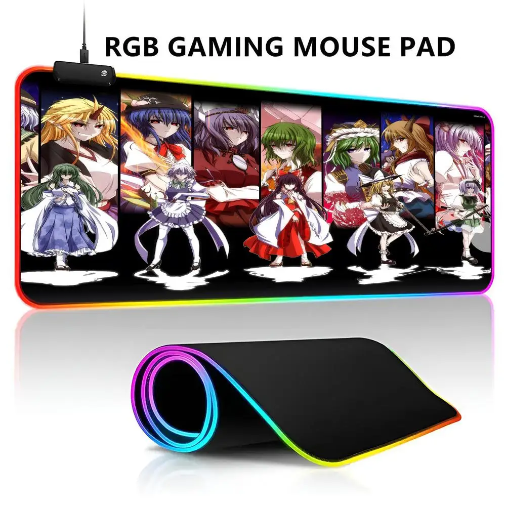 Touhou Project Lovers RGB LED Light Gaming Mousepad Waterproof Large Gamer Mouse Carpet Big Mause Keyboard Pad PC Desk Play Mat