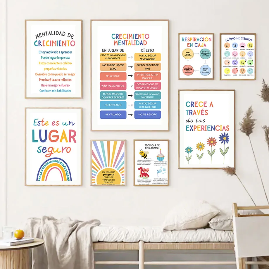 Spanish Education Motto Rainbow Sunshine Wall Art Canvas Painting Nordic Posters And Prints Cartoon Picture Baby Kids Room Decor