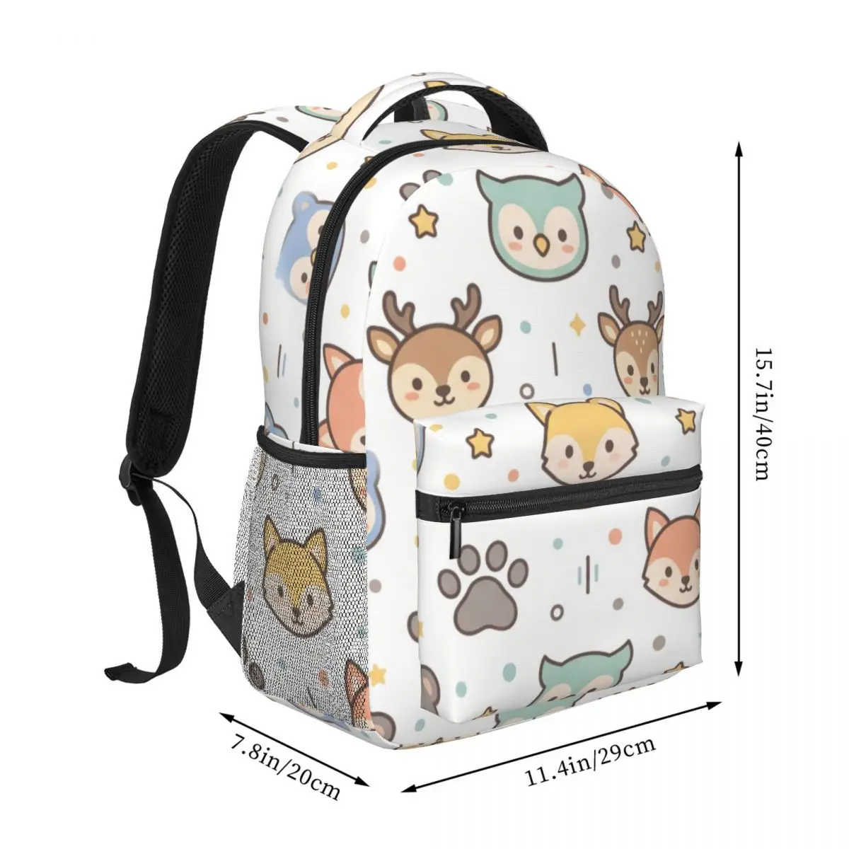 Cartoon School Backpack Tossed Woodland Animal Paw Leaf Star Cute Kawaii Light Ground Daypack for College Class Weekend Gift Men