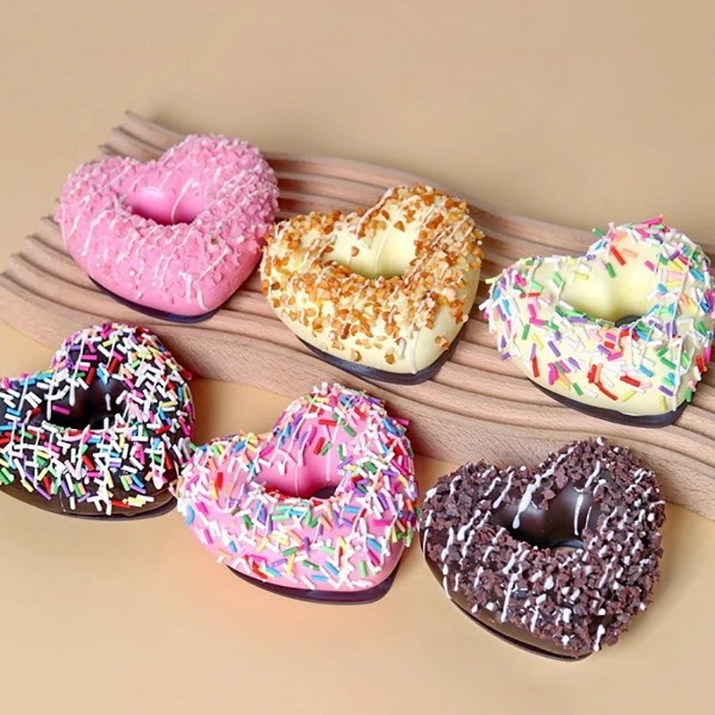 6 Pcs/Set 3D Heart Donuts Refrigerator Magnets Sets Simulation Food Fridge Magnetic Stickers Home Decor Office Message Kitchen