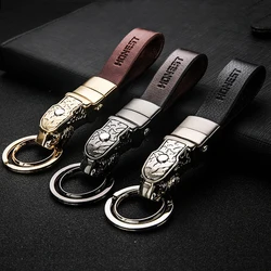 Luxury Leapard head  Car Key Chain Cowhide Leather Keychain  Metal  KeyRing For Jaguar Car Key Pendant Holiday Party Gifts