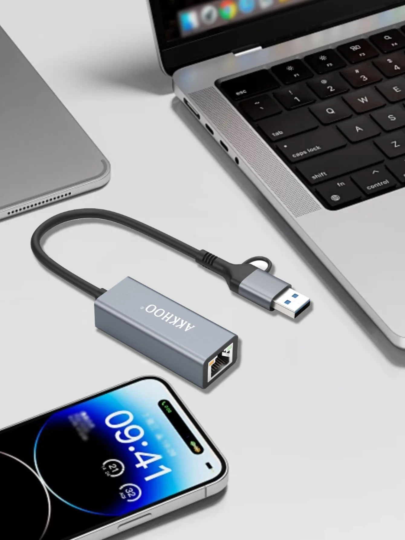 ตัวแปลงการ์ดเครือข่ายแบบสองหัว USB/TYPE-C แบบสองในหนึ่งเดียว, อะแดปเตอร์ Rj45, การ์ดเครือข่ายที่ไม่ต้องใช้ไดรเวอร์ เหมาะสำหรับคอมพิวเตอร์เดสก์ท็อป