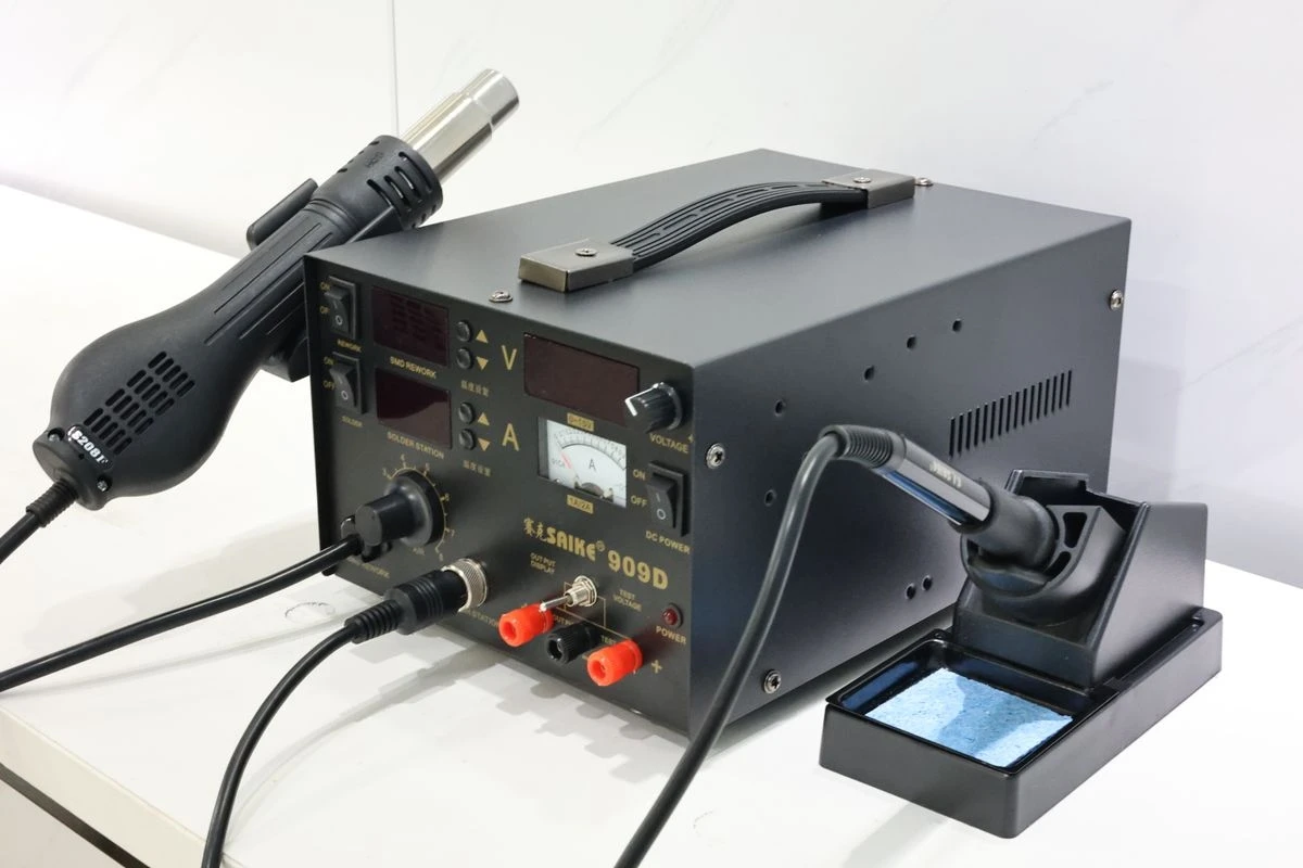 

SAIKE 909D 3 in 1 Hot Air Hot Air Rework Station + Soldering Iron + DC Power Supply Digital LED Display