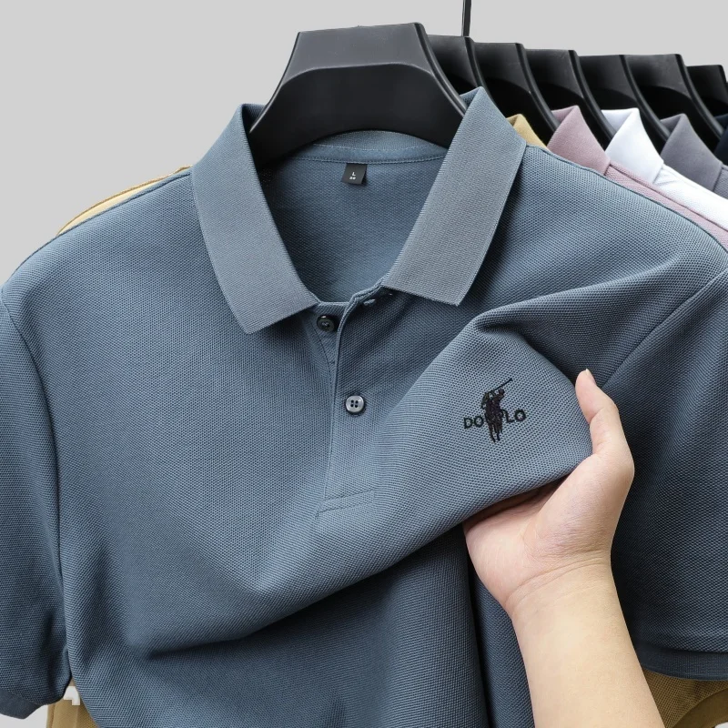 

Men's business style graphic embroidery polo shirt short sleeved fashionable casual business comfortable top