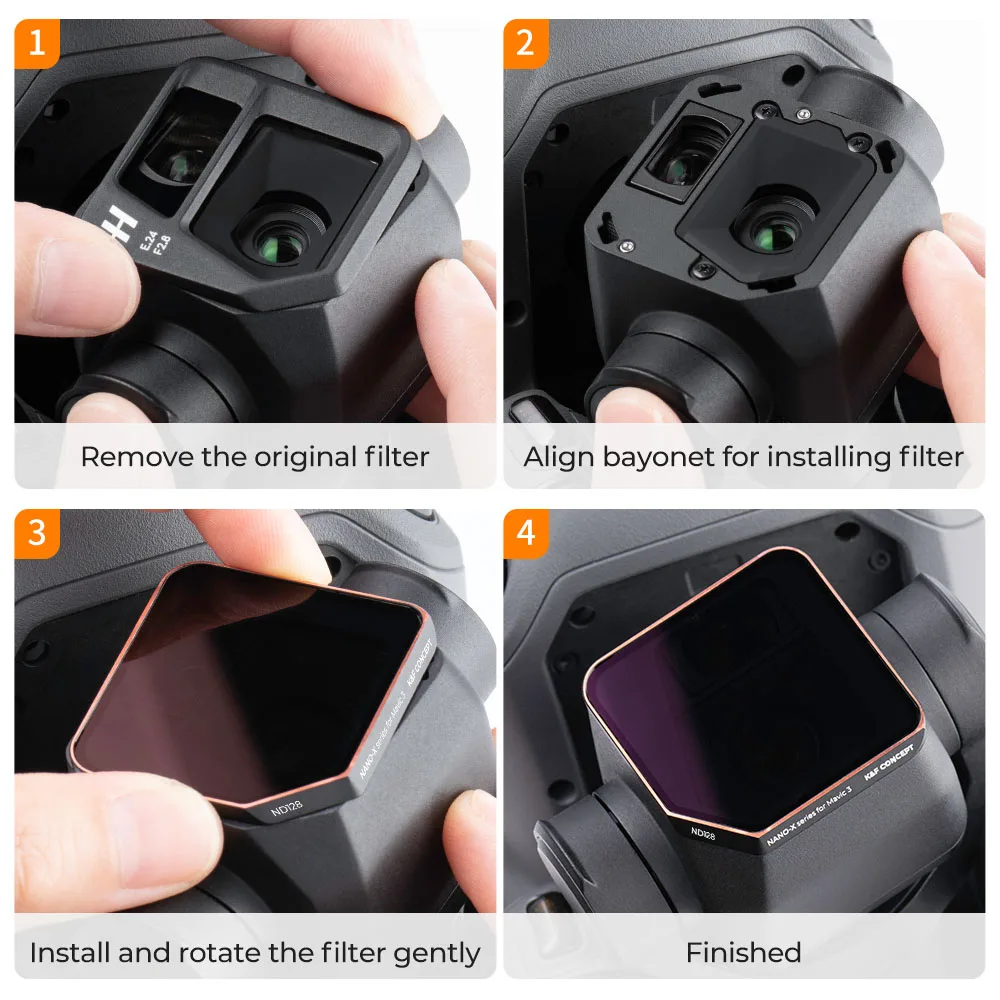 K & F Concept ND64 ND128 ND256 ND512 4 buah kit Filter untuk DJI Mavic 3 dengan 28 lapisan lapisan hijau antipantul