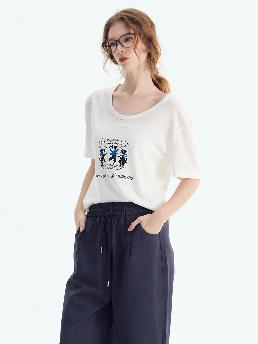 

Футболка PISN с принтом «Танцующая собака» и узором «Снежинка», свободного кроя, однотонная, летняя, из смесового хлопка, с принтом