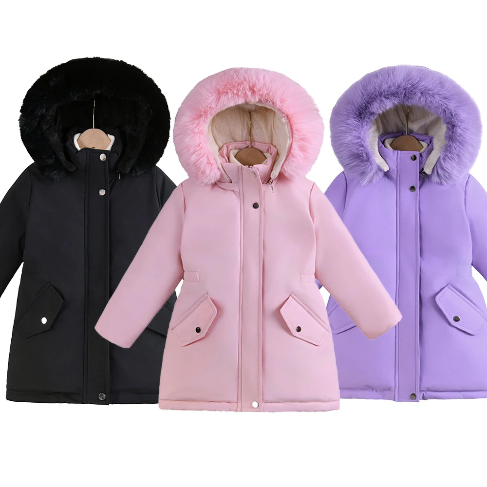 

Куртка со съемным капюшоном и перьями, утепленная длинная парка, куртка, повседневная одежда, плюшевая детская одежда, зимнее пальто, однотонное пальто для девочек от 3 до 11 лет