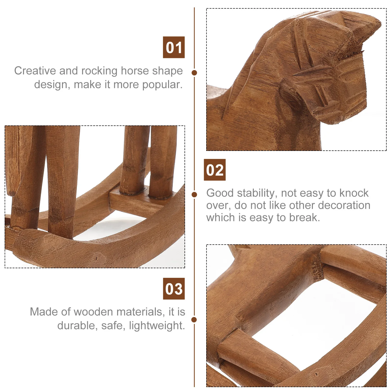 

2pcs Wooden Rocking Horse Mini Desktop Ornament For Home Decor Shelf Table Living Room Decoration Accessory