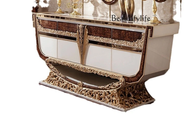 Luxury European solid wood carving flower dining side cabinet large apartment villa restaurant foyer storage porch table