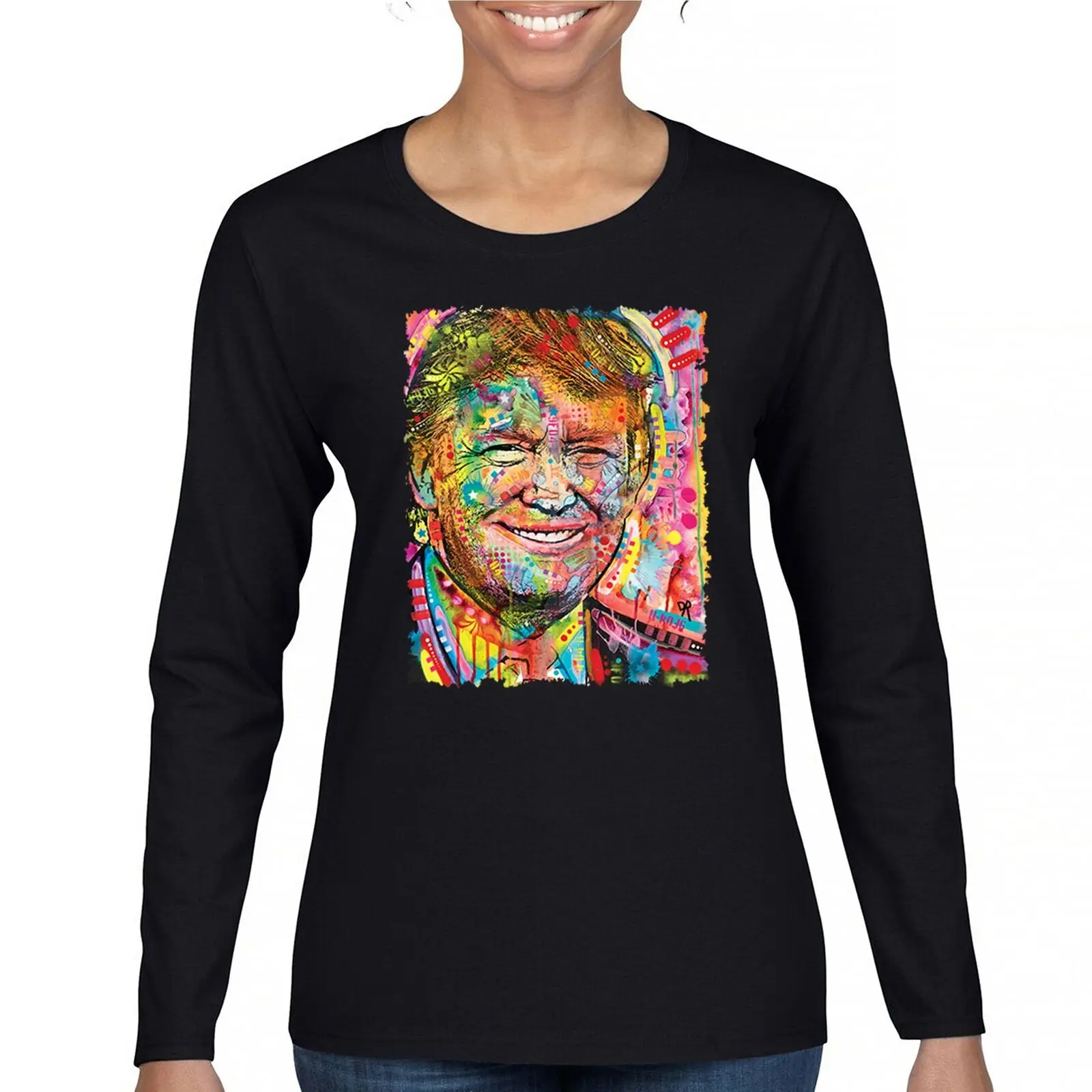 

Colorful Trump Women's Long Sleeve T-shirt 45 American President 2024