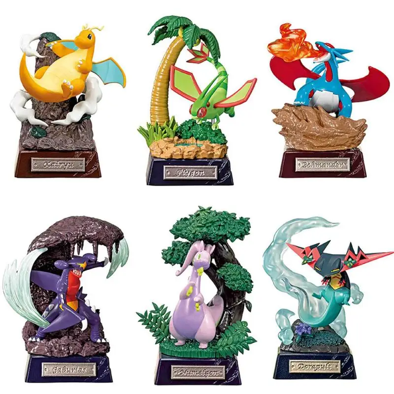 6Pcs/set Genuine Re-Ment Pokemon Dragon statue Dragapult Goodra Salamence Garchomp Salamence Action Figure Model Toys Gift