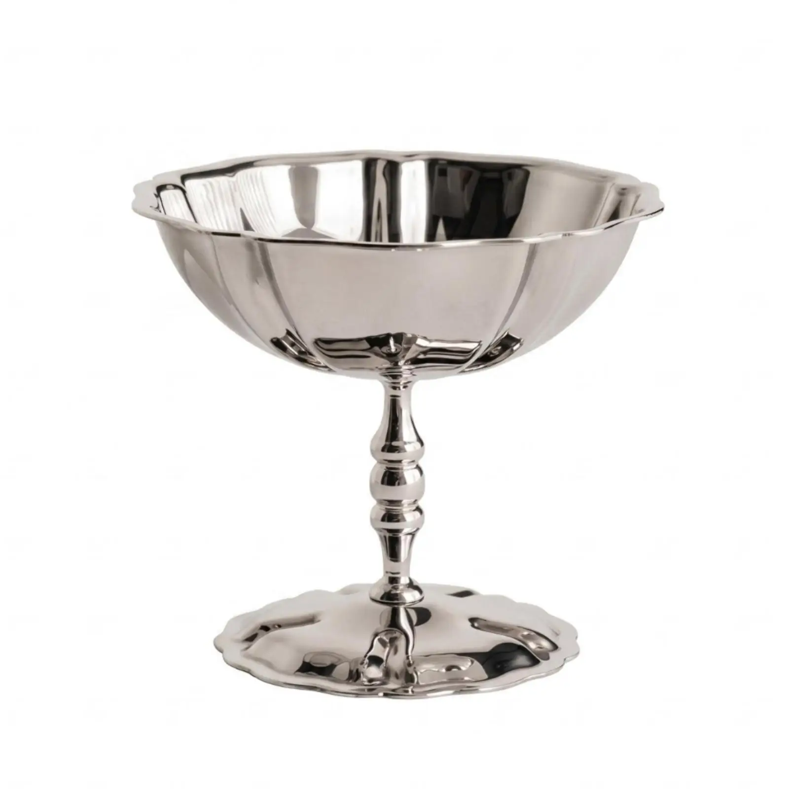 Shallow Stainless Steel Dessert Bowl Fluted Edge Footed Base for Cupcake Holder and Party Dessert Table