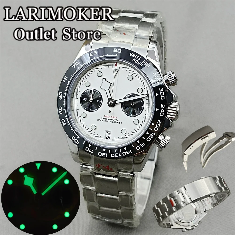 39mm Chronograph Quartz VK64 Quartz stainless steel Bracelet For Sapphire Glass Waterproof Dial Green Luminous Men Watch