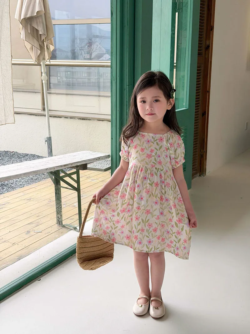 1-8T Summer Kids Dress Thin Breathable Girls Casual Dress Stripe Flower Children Clothes 2026 Sweet Girls Outwear