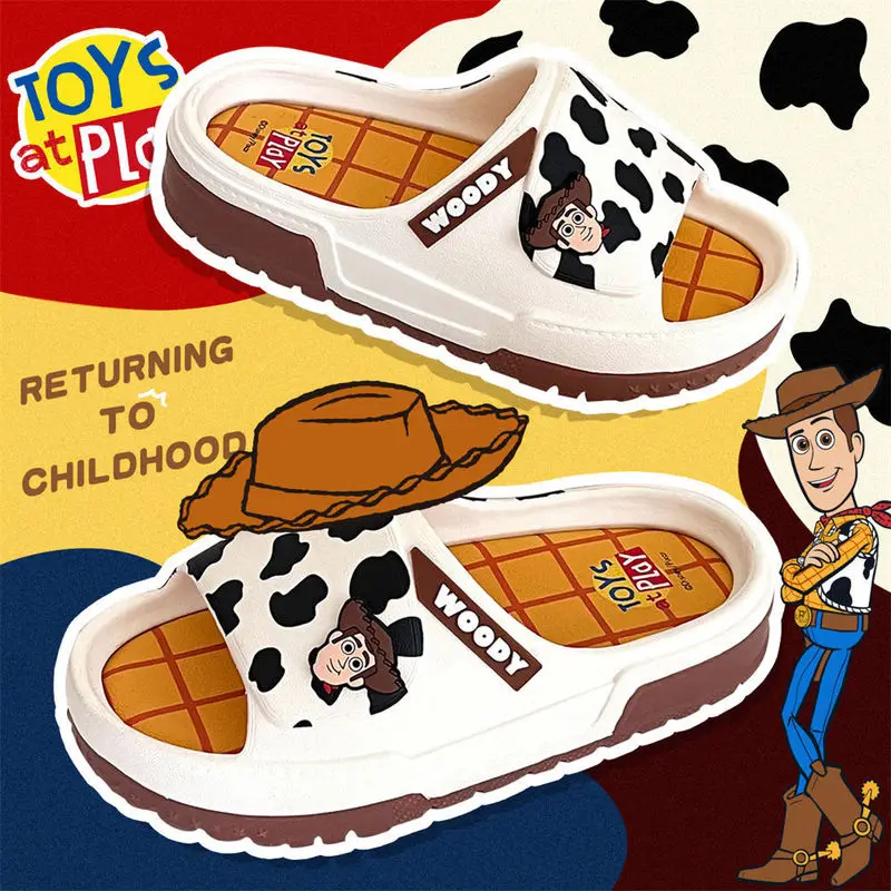 Anime peripheral Cute Cartoon Toy Story Woody Summer Slippers Home Comfortable Soft-Soled Anti-Slip Thick Sole Flip Flop for Men