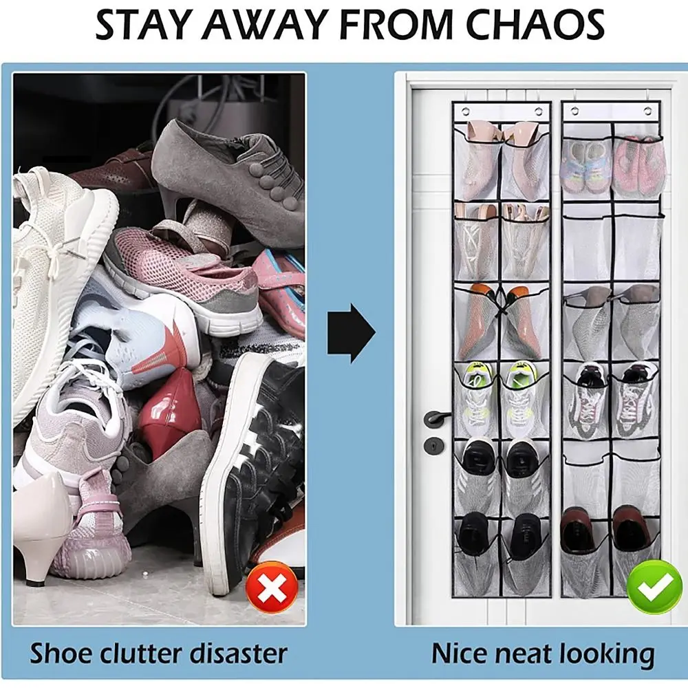 12 Pockets Shoe Underwear Hanging Holder Over Door Hooks with 2 Hooks Closet Holder Mesh Shoes Organizer Storage Bag
