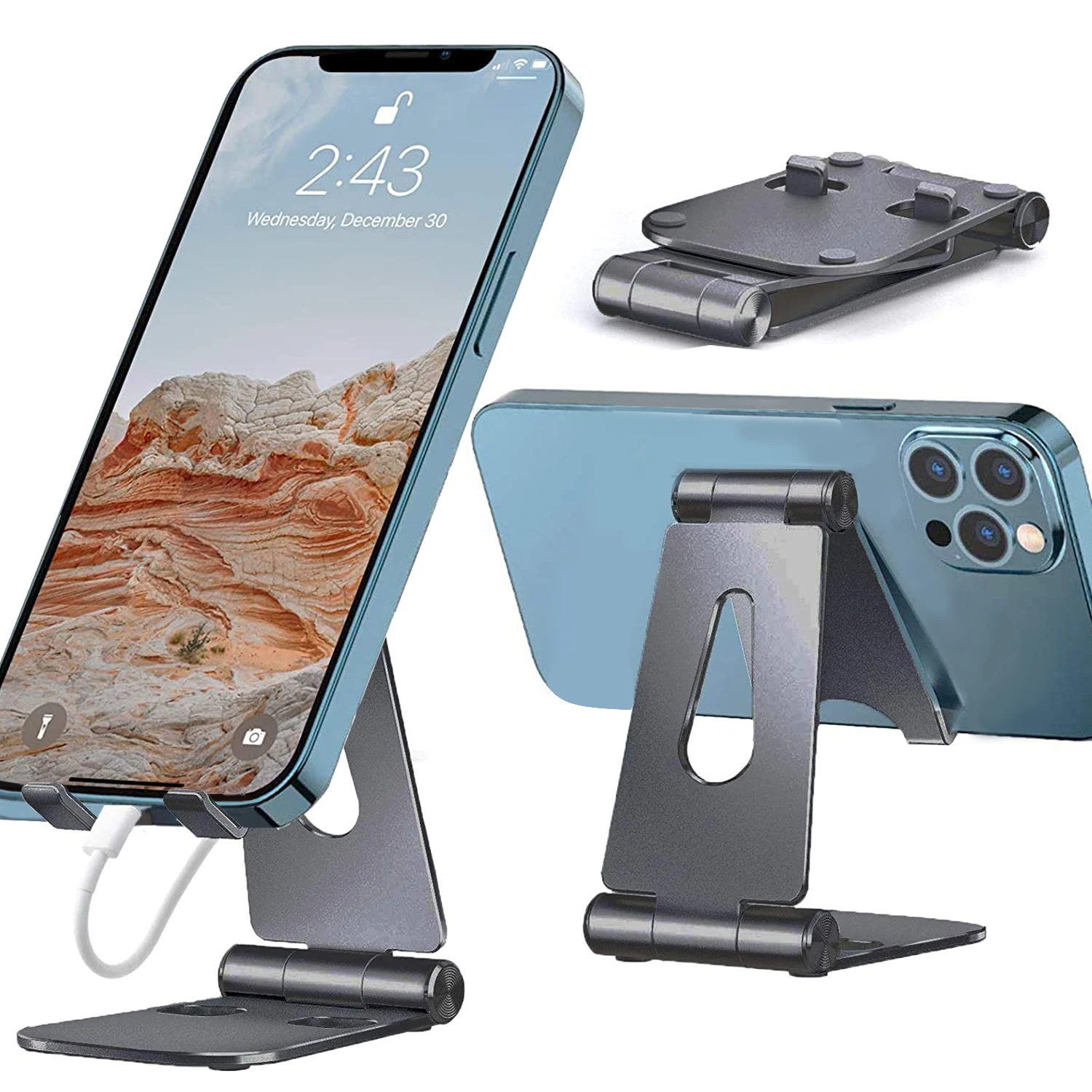 Adjustable Cell Phone Holder Fully Foldable Swivel Phone Stand Multi-Angle Phone Stand for 4-6 Inch Smartphone