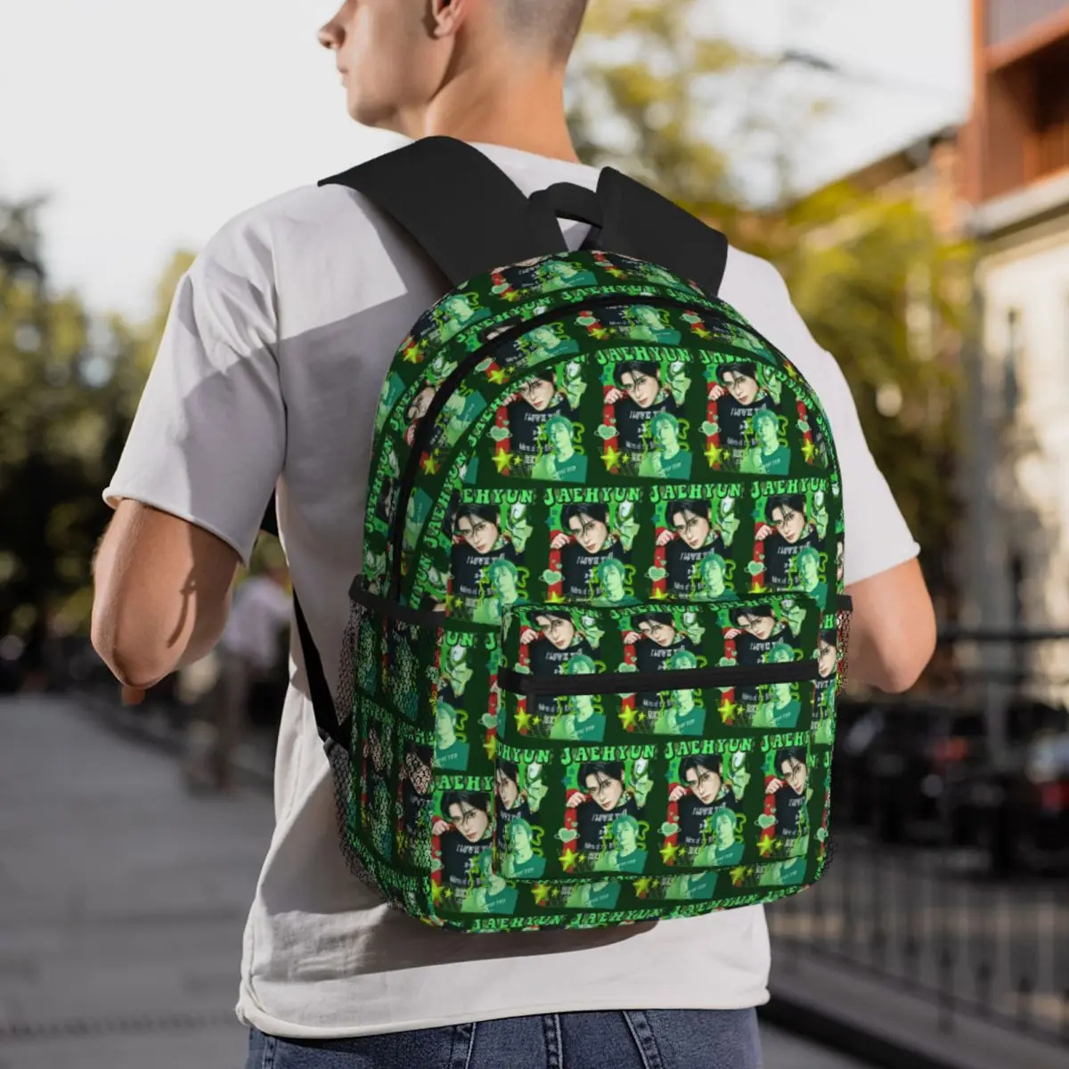 

NCT Jaehyun Neon Green Collage Bold And Bright Backpack Daypack Children BookBag School Bag Shoulder Bags for Men Women