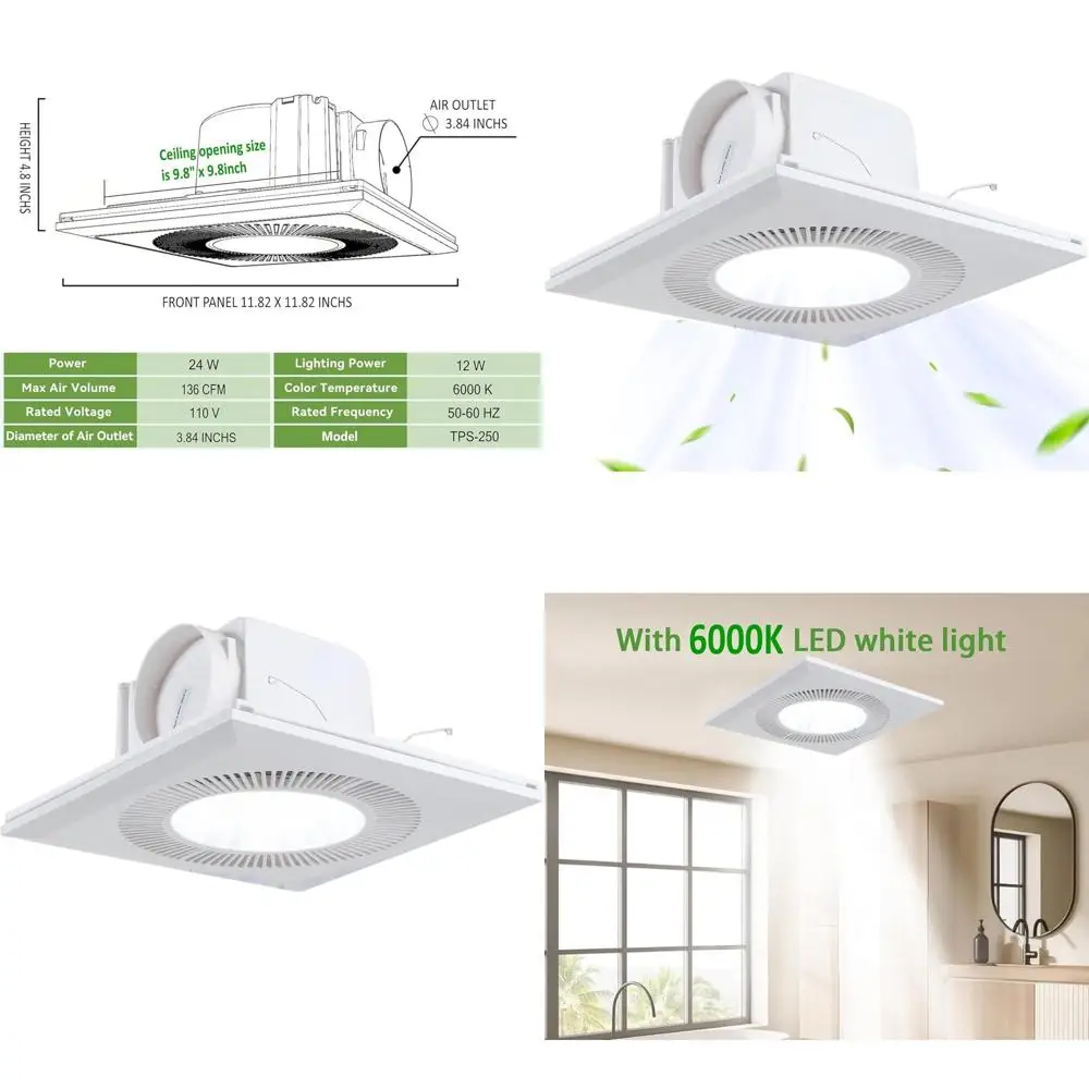 

Energy-Efficient LED Light Bathroom Exhaust Fan with 4 Inch Duct and 136 CM Length, Ultra Quiet, 6000K Temperature