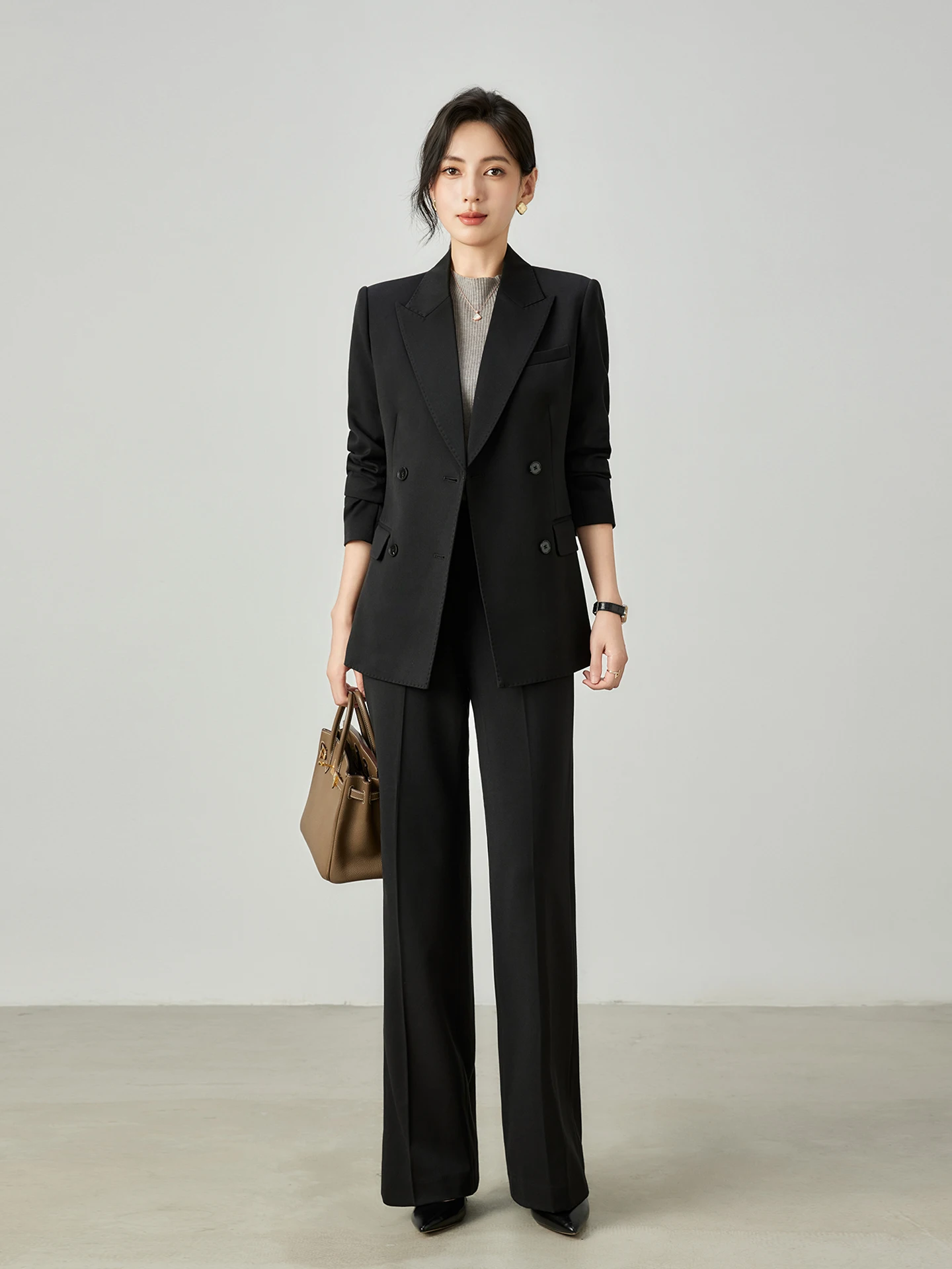 

Autumn Winter Thi Wool Bla Ele Slimming Profional Women's Suit Set Busin Meeting Workwear Formal Western Suit