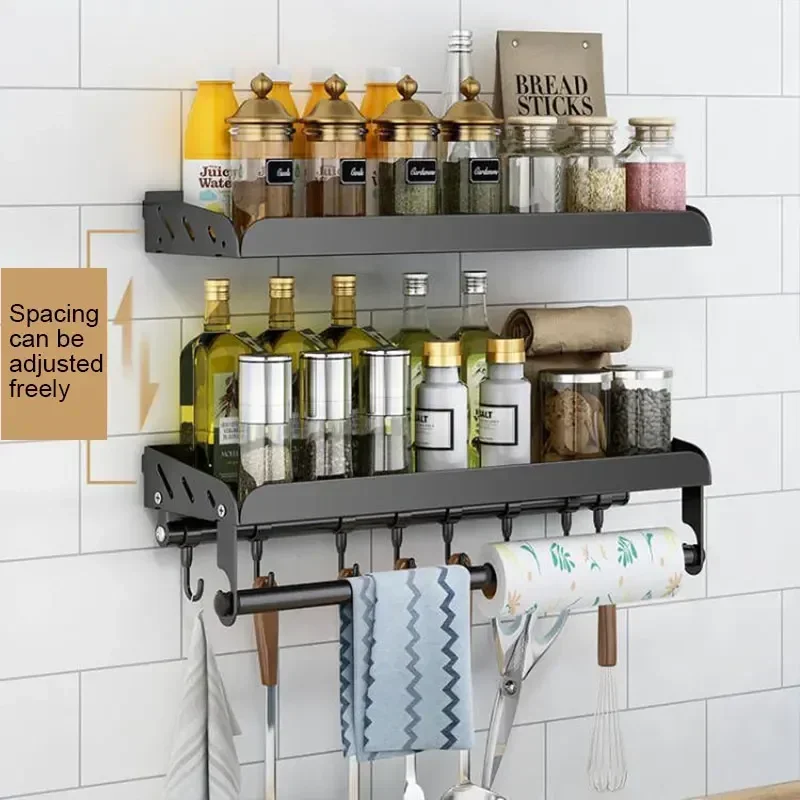 Spices Organizar Rack Can Container Holder Oil Bottle Shelf Wall Hanging Rag Hook for Bathroom Kitchen Storage Accessories