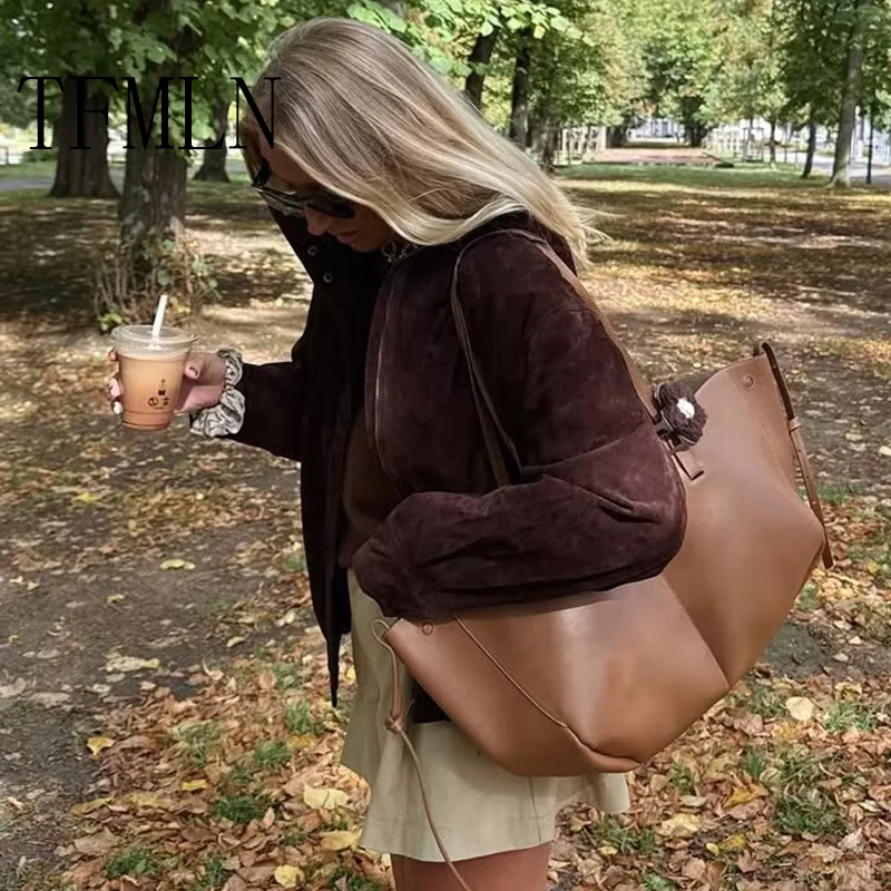 TFMLN موضة جديدة المرأة سترات من جلد الغزال 2025 جيوب الإناث معطف دافئ أنيق الشارع سستة معاطف عادية #3