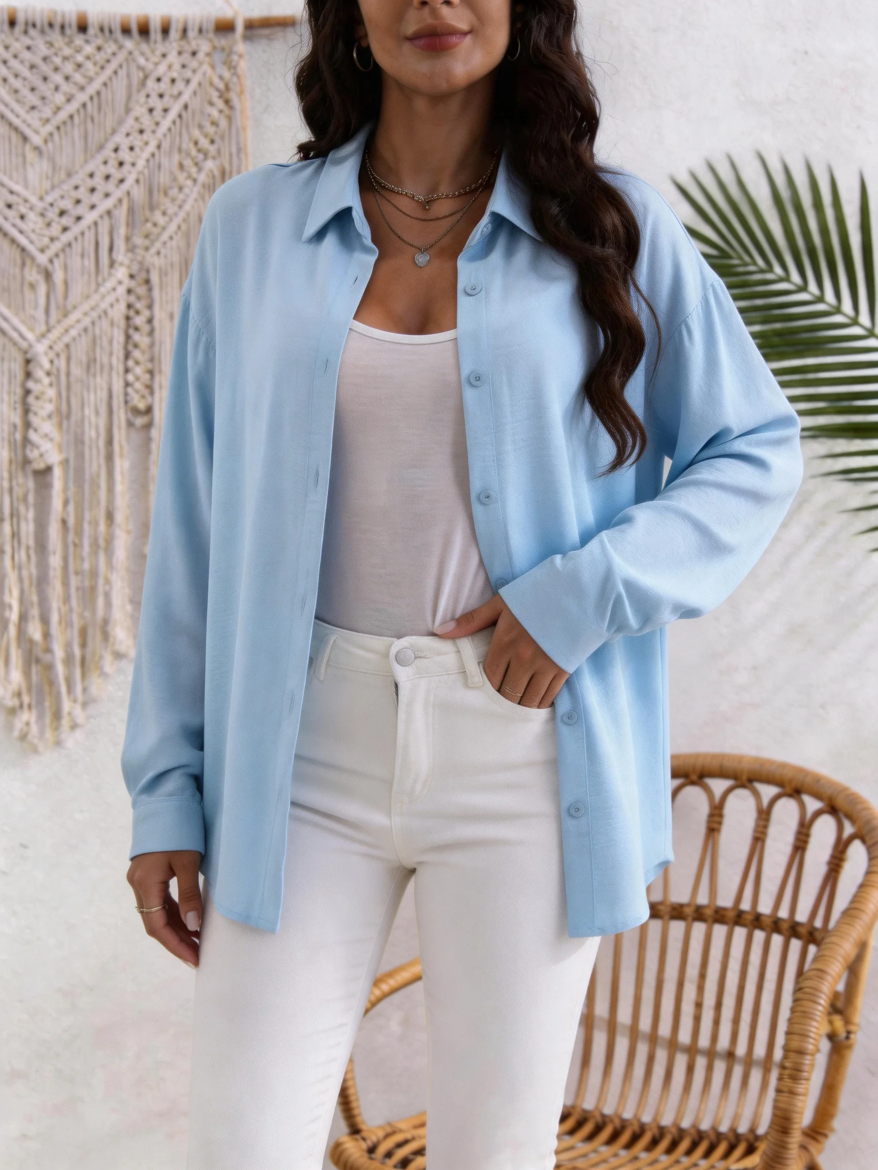 Chemise d'été ample à manches longues et anti-UV pour femme. Nouveau style de cardigan décontracté, vêtement d'extérieur polyvalent et décontracté