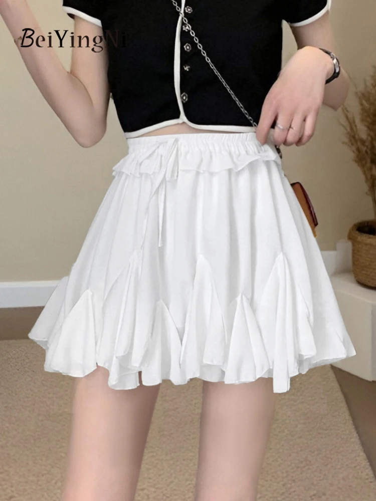 Beiyingni-minifalda tutú blanca para mujer, falda corta acampanada esponjosa, informal, con cintura elástica, Kawaii, coreana, 2025