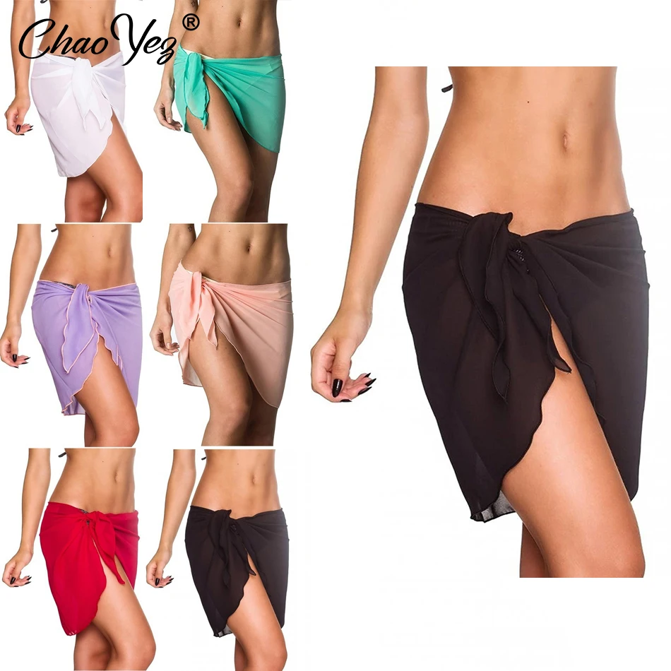 2024 Damen sexy kurze Sarong Badeanzug Vertuschungen Sommer Strand Bikini Wrap schiere kurze Rock Schal für Bade bekleidung Vertuschungen