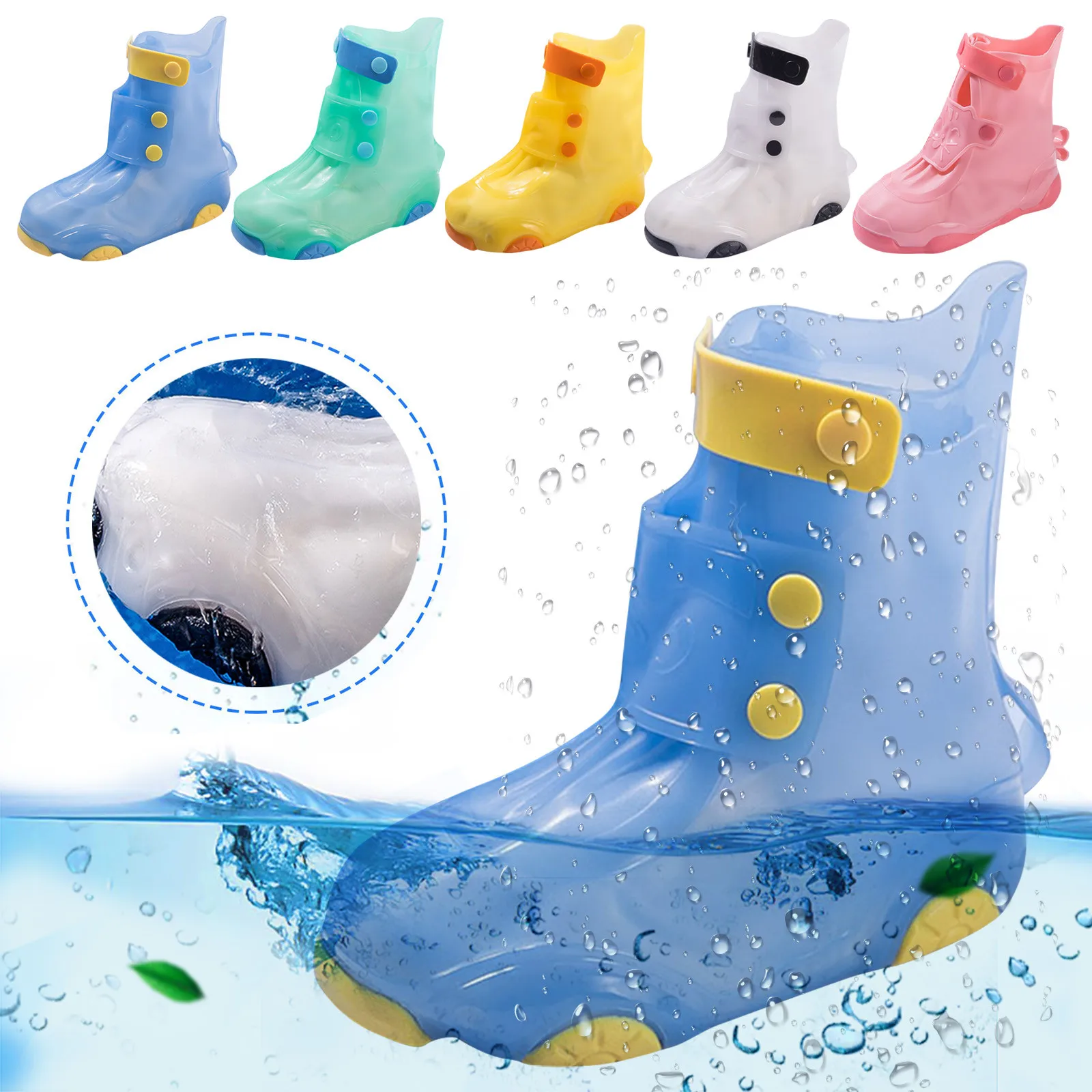 Children Fashion Waterproof Non Slip Rain Boots Shoe Cover Solid Color Rain Boots Soft Bottom Fashion Rain Boots Shoe Cover New