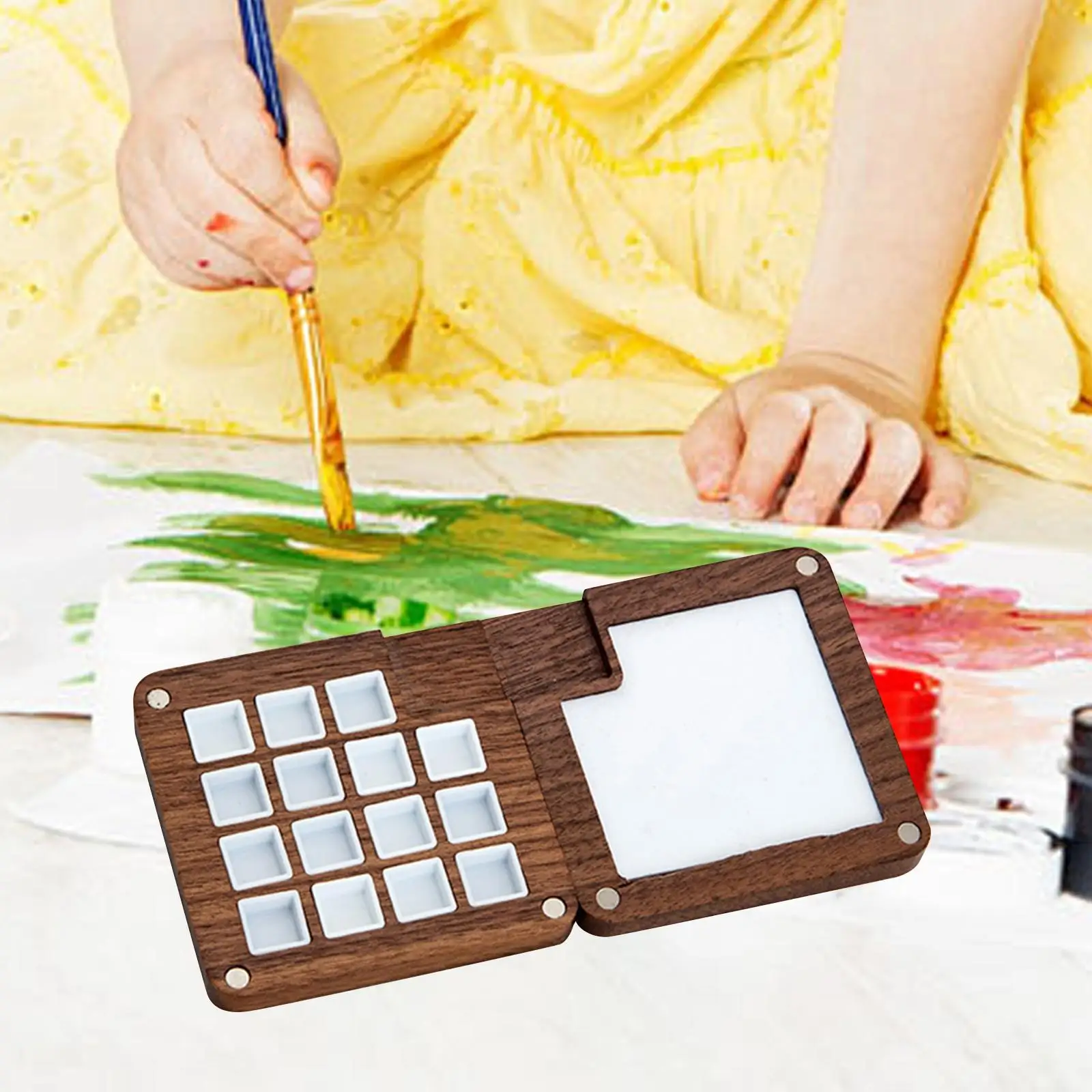 لوحة ألوان مائية خشبية مع منطقة خلط ، صينية طلاء للسفر ، هدية للفنانين ، كتاب رسم الفنانين ، دهانات زيتية أكريليك