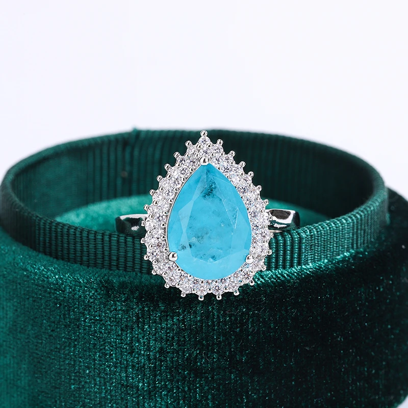 Creative Paraiba  Flower Sapphire Full Diamond Couple Ring for Women Zircon Valentine's Day Gift Jewelry Sterling Silver Rings