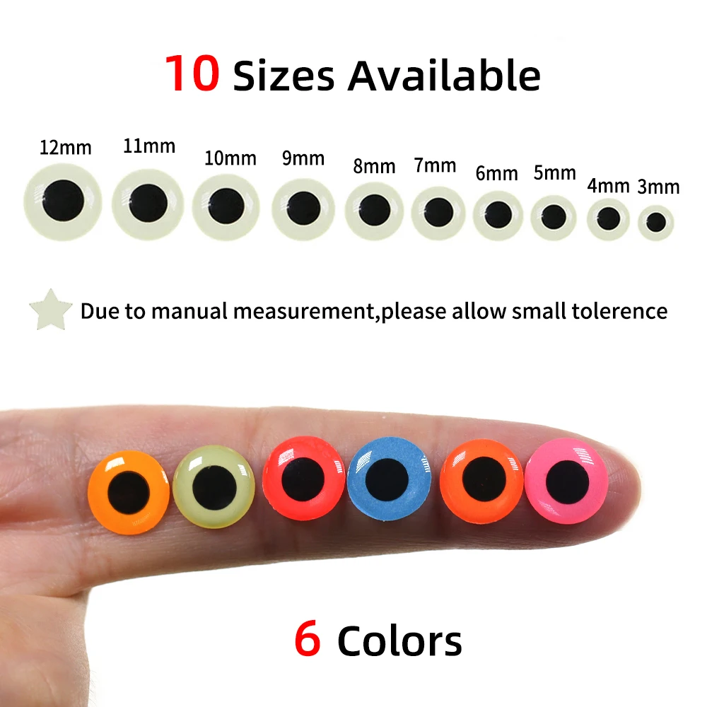 50PCS/Pack 3~7mm Luminous Epoxy 3D Fish Eyes For Jigs Streamer Flies Soft & Hard Fishing Lure Fly Tying Material