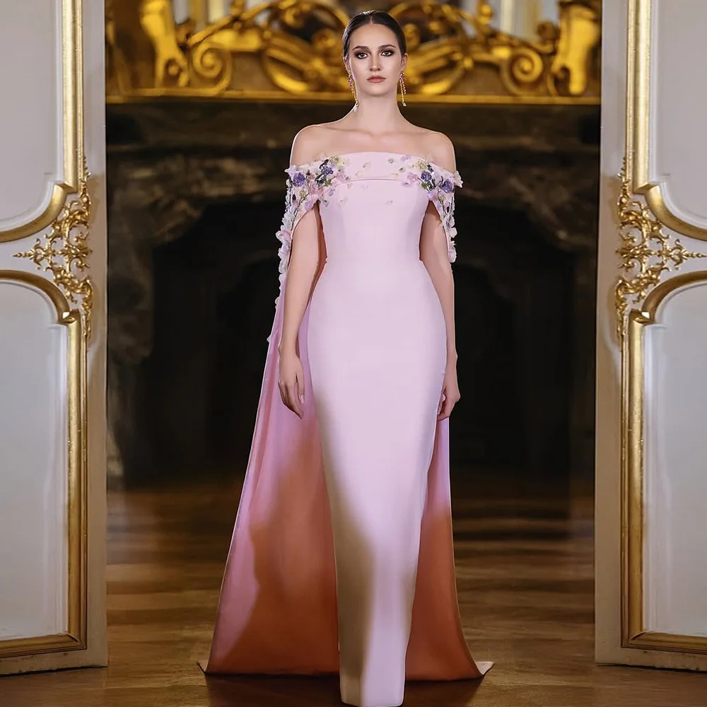 Customized Handmade Flower Evening Dress Elegant Strapless Celebrity Gowns with Off the Shoulder Classic Jersey Homecoming Dress