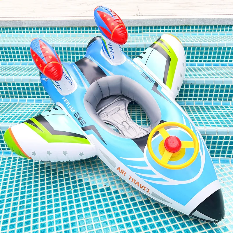 Creative Small Aircraft Children's Thickened Inflatable Seat Ring Swim Ring Steering Wheel Water Gun Horn Inflatable Pool Toys