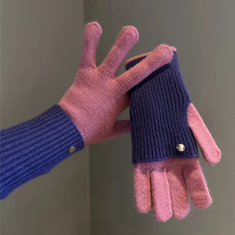 الشتاء الملونة محبوك قفازات ركوب الدراجات المرقعة ثنائي الغرض المرأة قفازات guantes شاشة تعمل باللمس مدفئات للذراع أصابع قفازات
