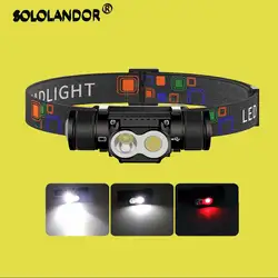SOLOLANDOR Type-C White Red LED headlamp Fishing 18650 headlight Torch Hunting head lamp Headlamp Memory Function Flash light