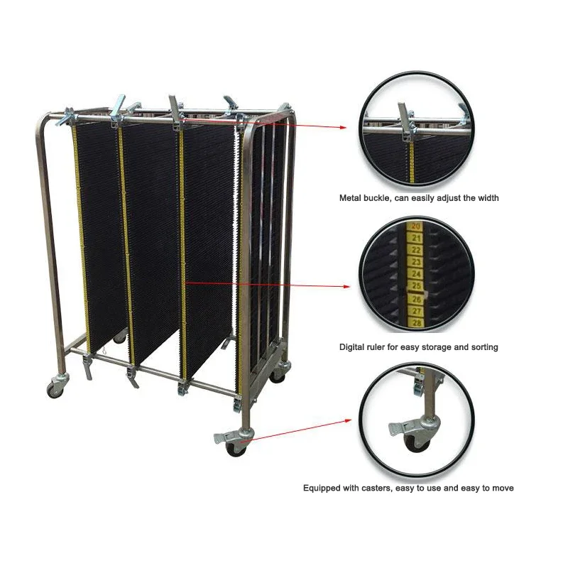 ZB-900J Mobile Anti-Static Turnover Car SMT Circuit Board Stainless Steel Trolley Adjustable Width Hand Cart With Swivel Casters