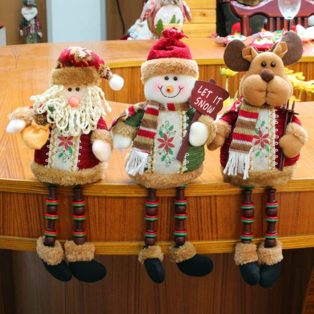 

Table Top Christmas Decorations Cute Christmas Sitting Santa Snowman Reindeer Doll Long Legs Christmas Ornament for Home Decor